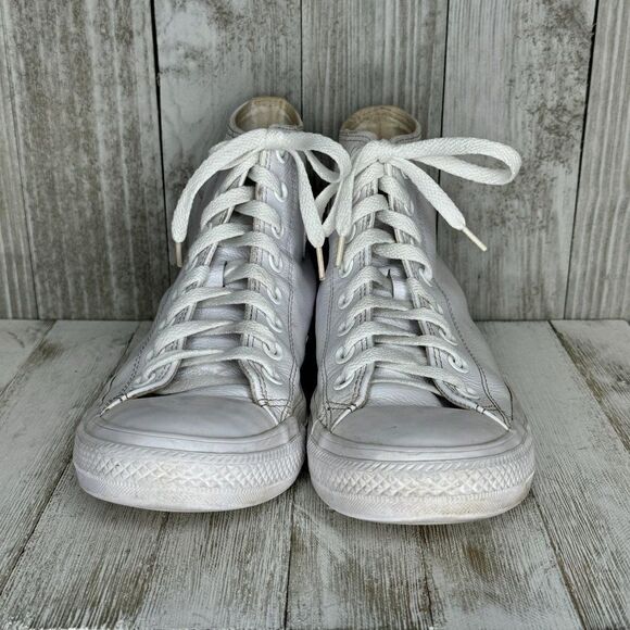 Converse Chuck Taylor All Star White Leather High Tops Sneakers Mens Size 6.5 Wo - Picture 4 of 8